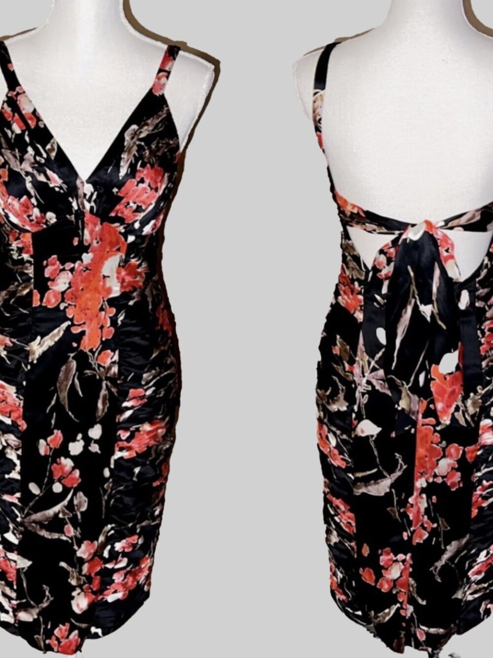 Adrianna Papell Floral Print Silk Cocktail Dress Size 4